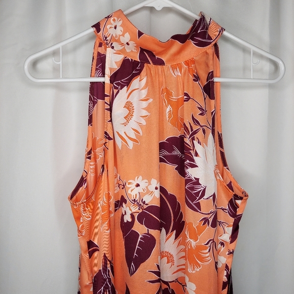 Ann Taylor Factory Maxi Dress M Sleeveless Bow Tie High Neck Peach Orange Purple - Picture 3 of 11
